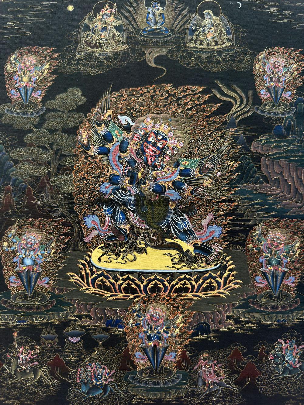 热贡-索南才旦·画院：黑金唐卡-普巴金刚（100*70CM左右）