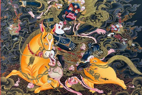 编号188-916756：黑金唐卡-吉祥天母（60*45CM左右）