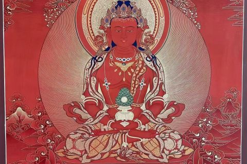 编号188-962723：红金唐卡-长寿佛（60*45CM左右）