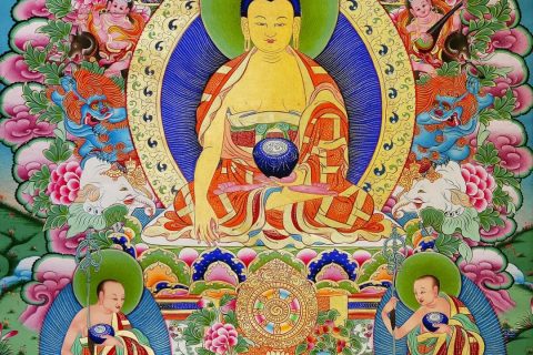 沃唐卡编号AC87905：释迦牟尼佛三尊