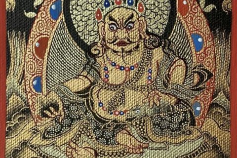 编号118-2121131：黑金小唐卡-黄财神（长方形·5*4CM左右）