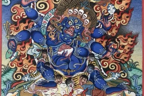 编号118-2682342：彩绘小唐卡-六臂玛哈嘎拉（长方形·5*4CM左右）