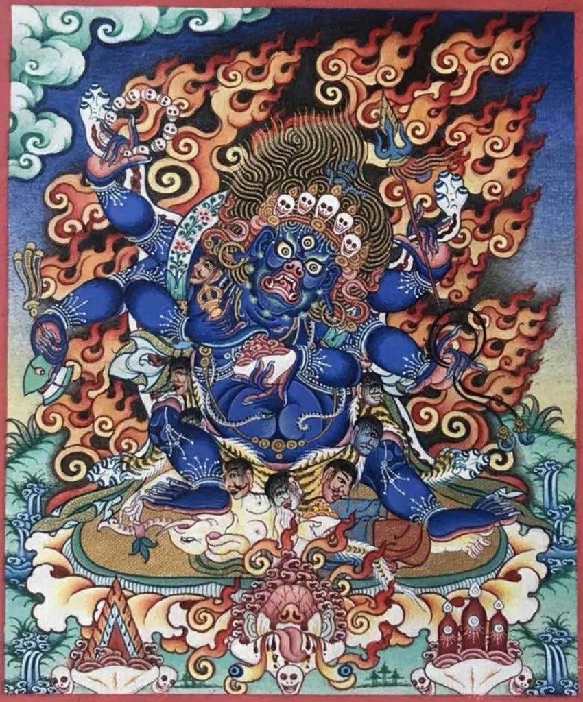 编号118-2682342：彩绘小唐卡-六臂玛哈嘎拉（长方形·5*4CM左右）