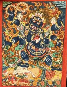 编号118-3076102：彩绘小唐卡-六臂玛哈嘎拉（长方形·5*4CM左右）