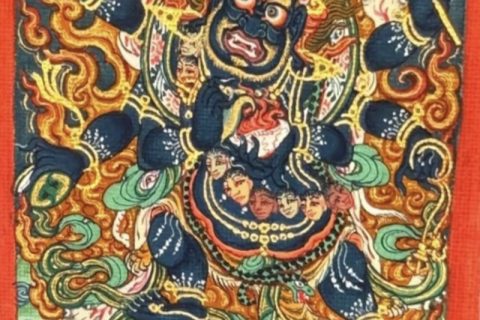 编号118-3076102：彩绘小唐卡-六臂玛哈嘎拉（长方形·5*4CM左右）