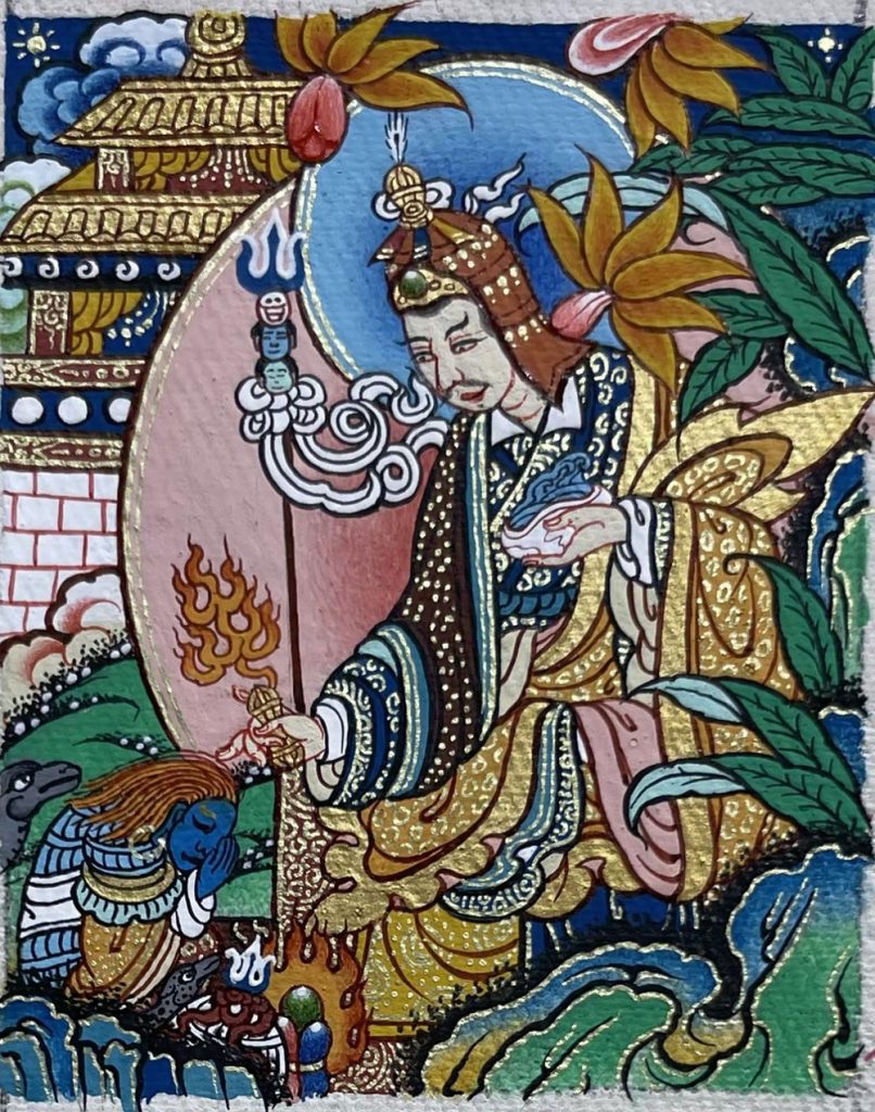 编号118-4009523：彩绘小唐卡-莲花生大士（长方形·5*4CM左右）