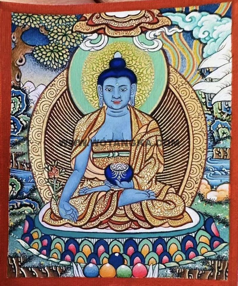 编号118-4060583：彩绘小唐卡-药师佛（长方形·5*4CM左右）
