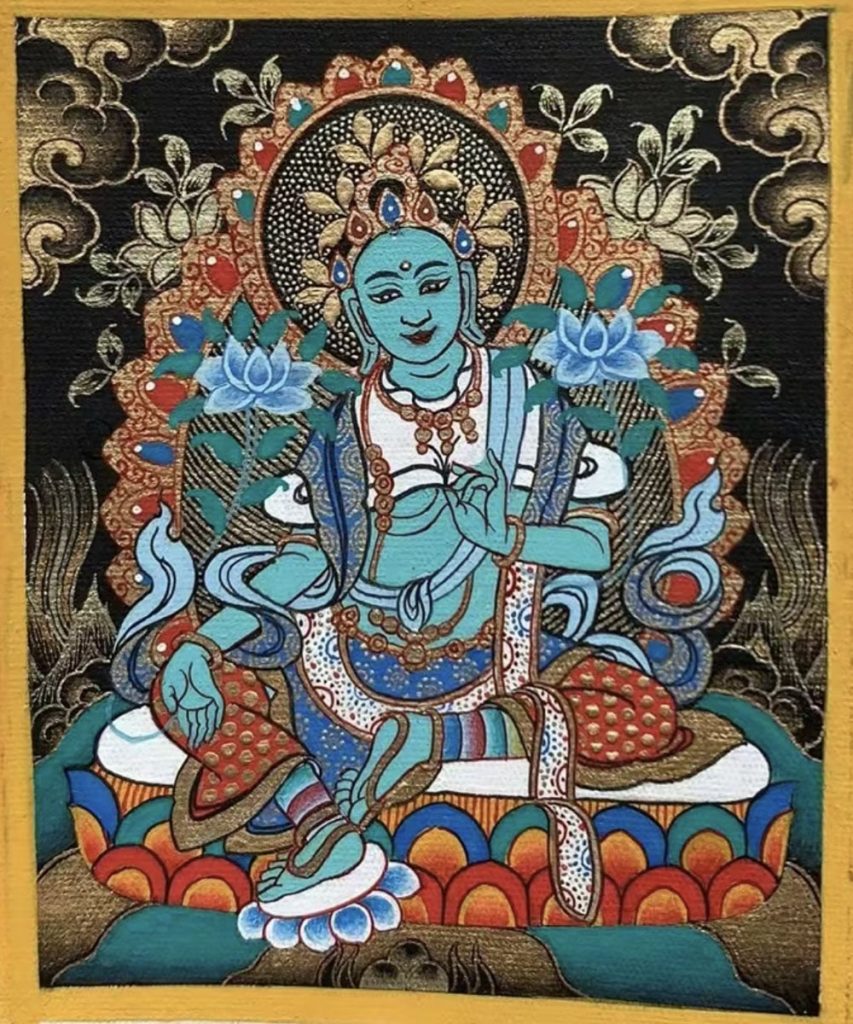 编号118-4155657：黑金小唐卡-绿度母（长方形·5*4CM左右）