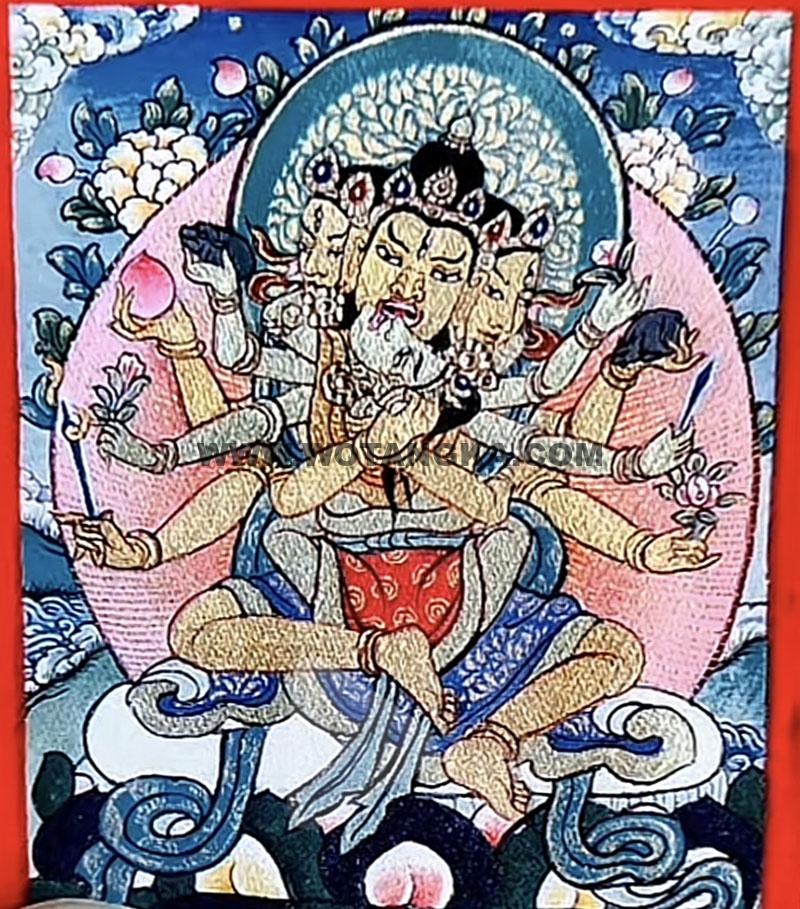 编号118-4236457：彩绘小唐卡-帕派黄财神双身相（长方形·5*4CM左右）