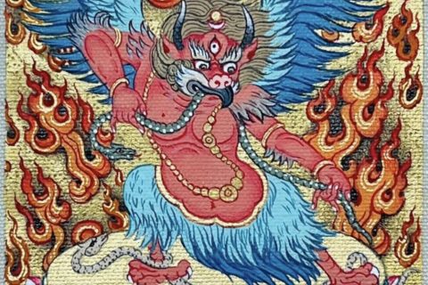 编号118-8595847：彩绘小唐卡-大鹏金翅鸟（长方形·5*4CM左右）