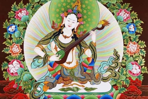 编号138-128421：彩绘唐卡-妙音天女（60*45CM左右）