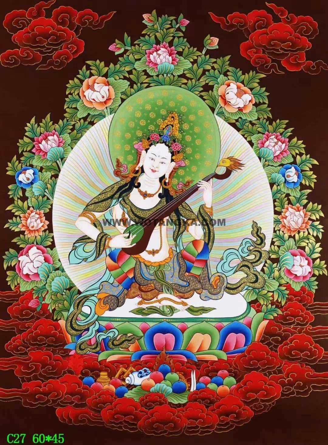 编号138-128421:彩绘唐卡-妙音天女(60*45CM左右)