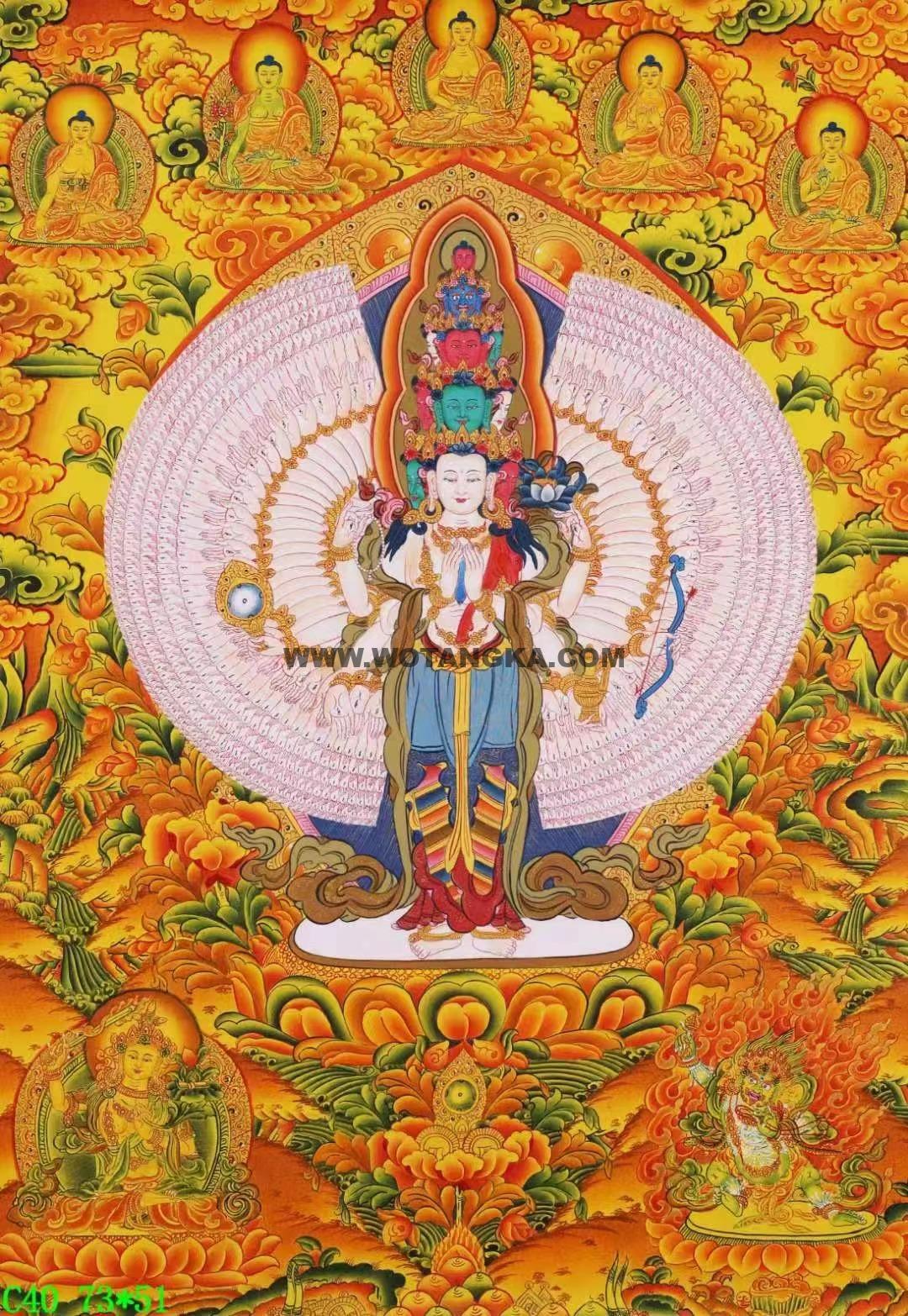 编号138-419390:彩绘唐卡-千手观音·三怙主(73*51CM左右)