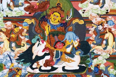 编号138-674224：彩绘唐卡-财宝天王·八马财神（76*51CM左右）