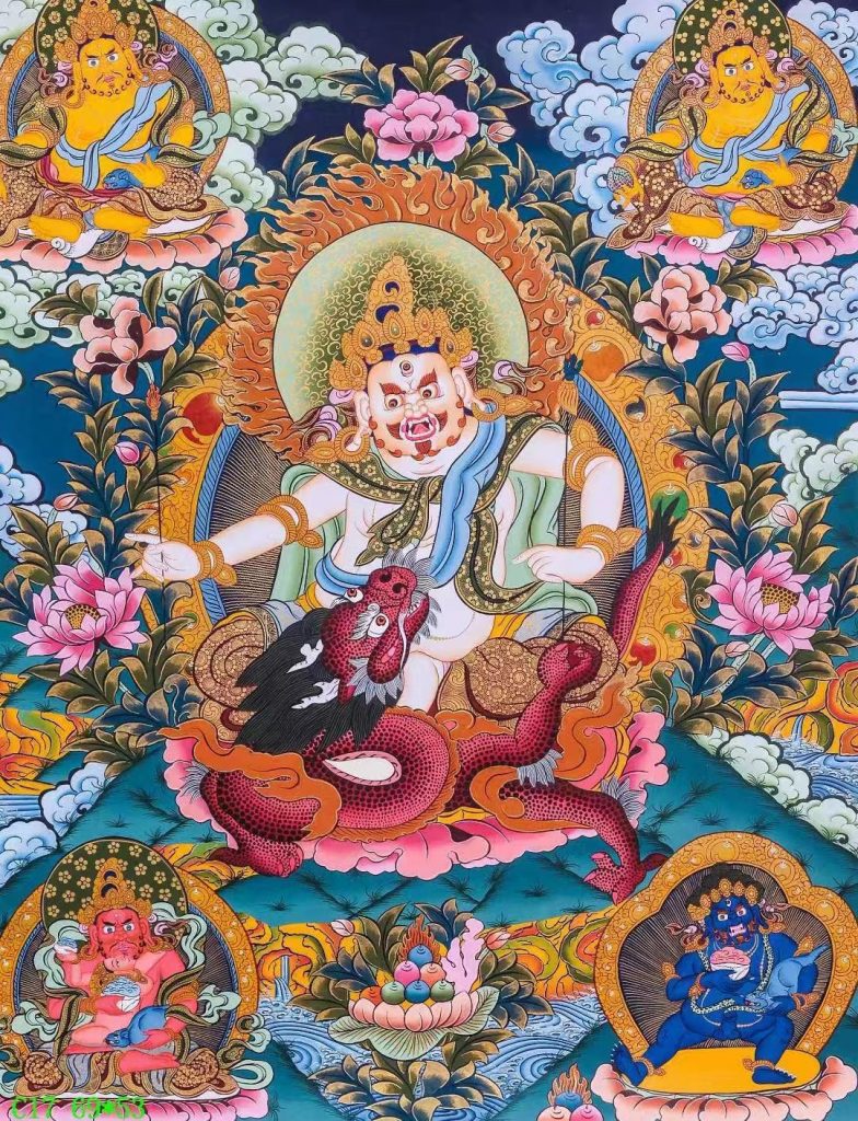 编号138-704456：彩绘唐卡-白财神·五方财神（69*53CM左右）