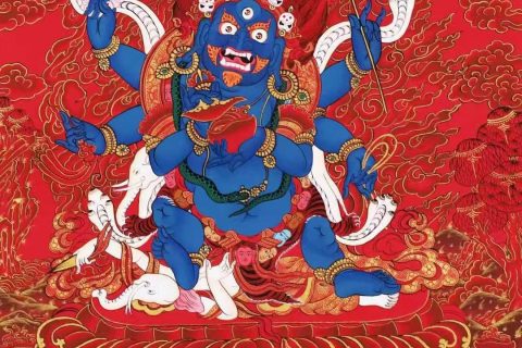 编号138-737105：红金唐卡-六臂玛哈嘎拉（75*50CM左右）