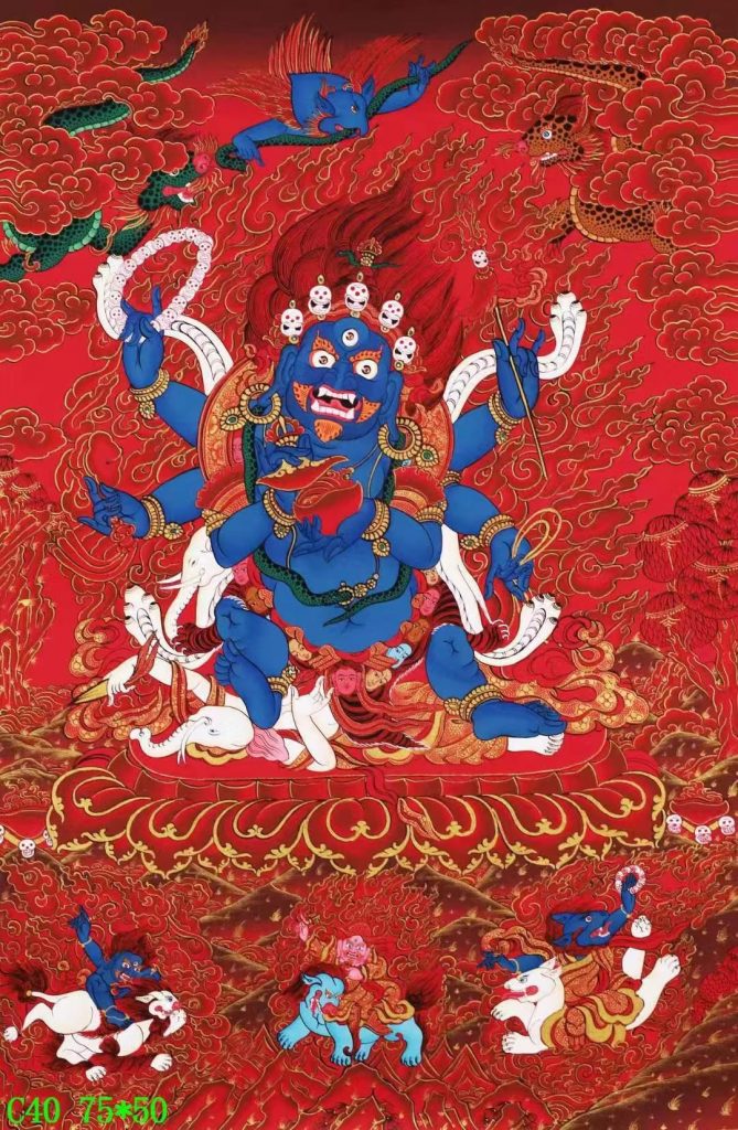 编号138-737105：红金唐卡-六臂玛哈嘎拉（75*50CM左右）