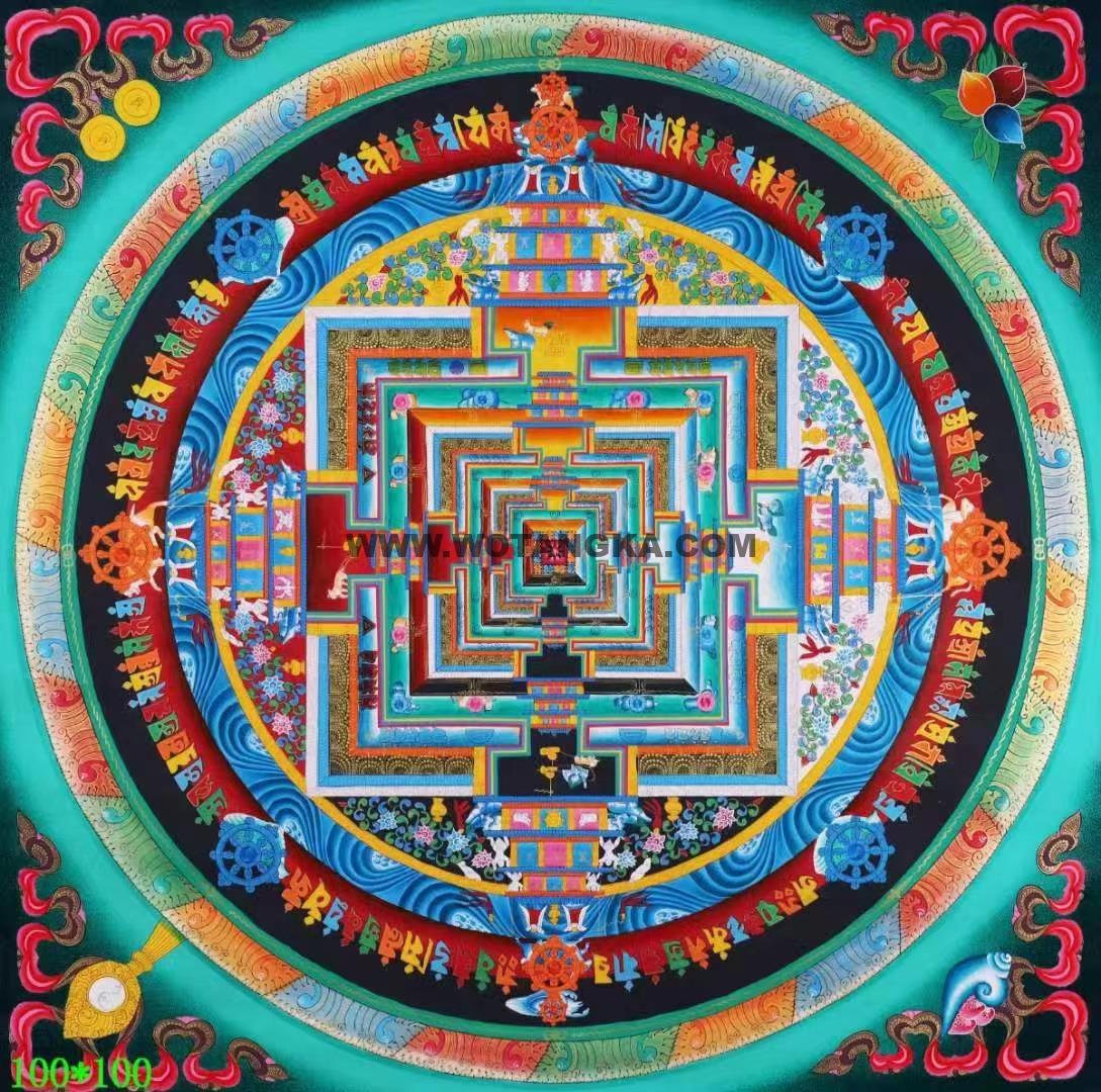 编号138-973518:彩绘唐卡-时轮金刚坛城(100*100CM左右)