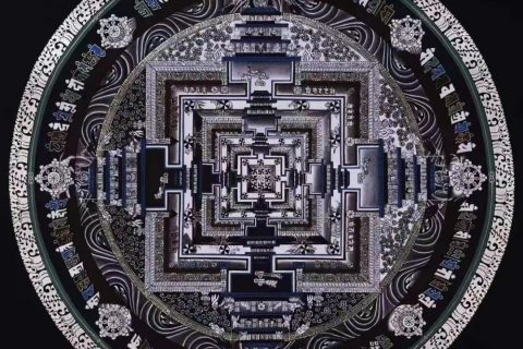 编号138-977835：黑银唐卡-时轮金刚坛城（50*50CM左右）
