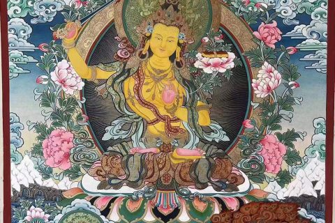 编号188-160809：彩绘唐卡-文殊菩萨·三怙主（90*60CM左右）