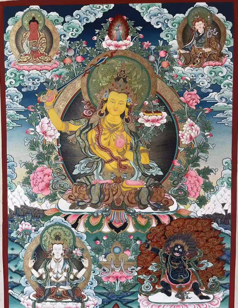 编号188-160809：彩绘唐卡-文殊菩萨·三怙主（90*60CM左右）