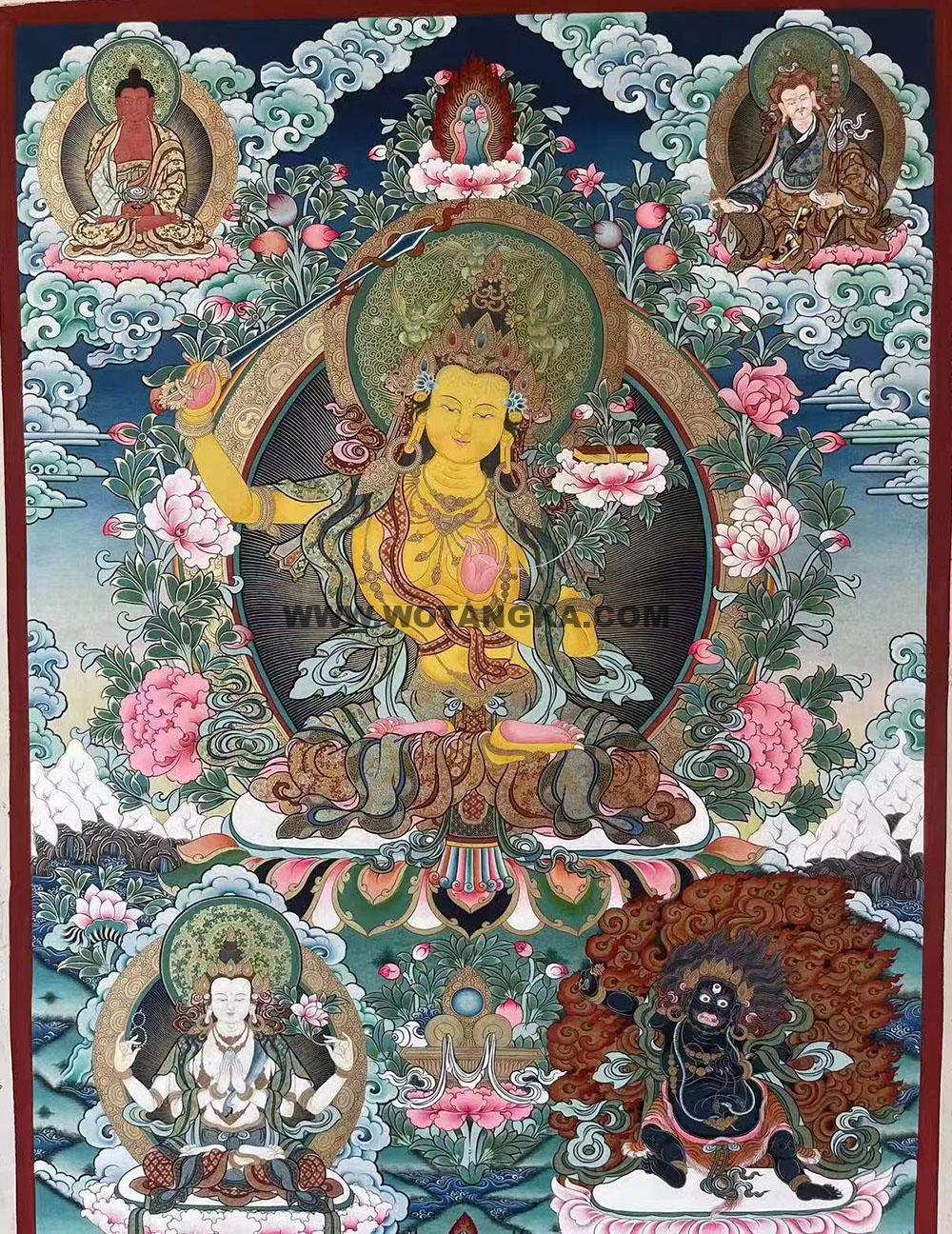 |已结缘·可定制|唐卡寄卖编号:JM·188-160809-文殊菩萨雪域三怙主二佛陀吉祥智慧供养图(彩唐)