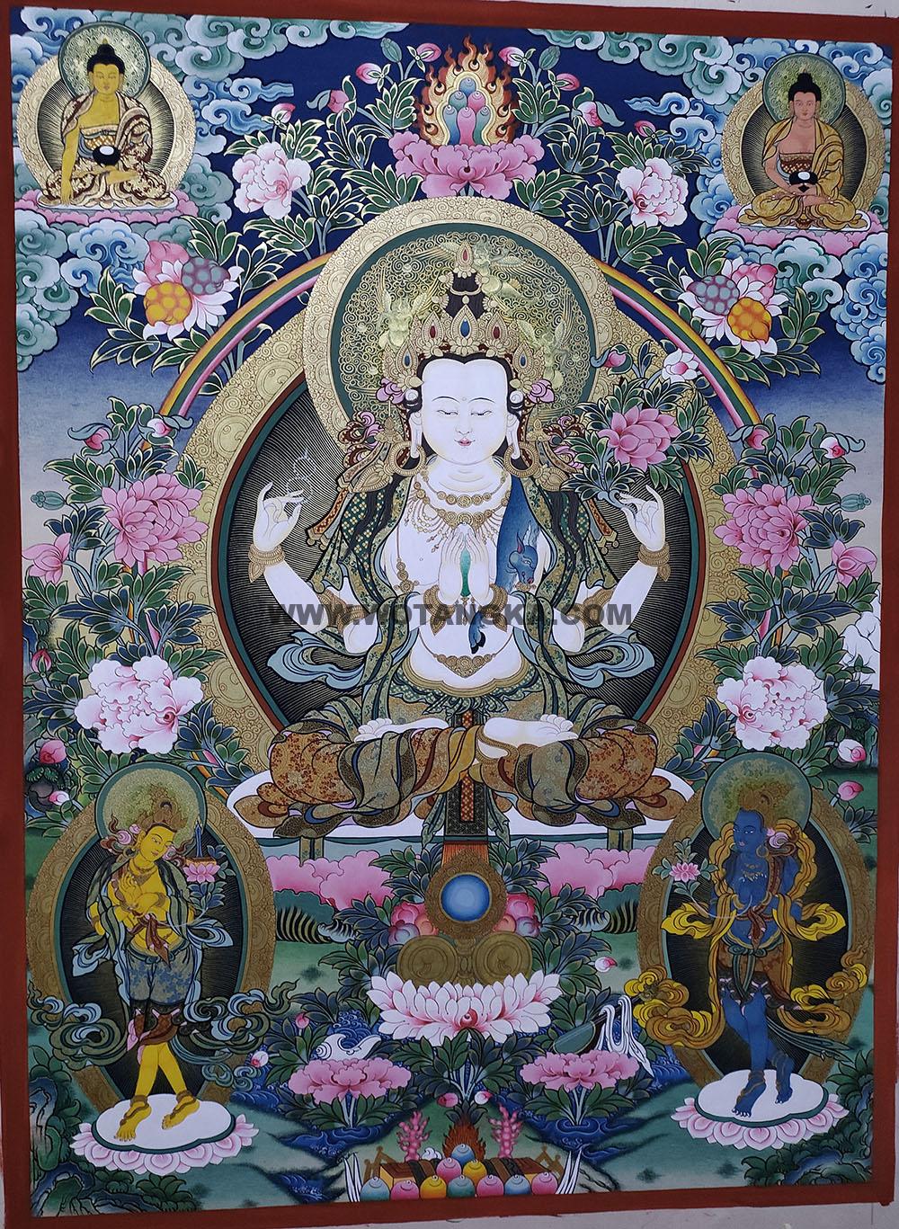 编号188-180545:彩绘唐卡-四臂观音·三怙主(90*60CM左右)