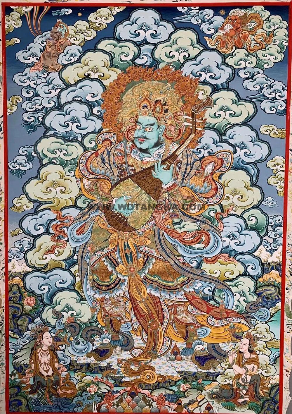 编号188-235733:彩绘唐卡-四大天王·东方持国天王(80*60CM左右)