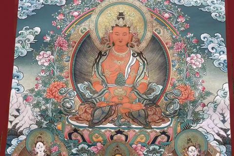 编号188-316137：彩绘唐卡-长寿佛·长寿三尊（90*60CM左右）