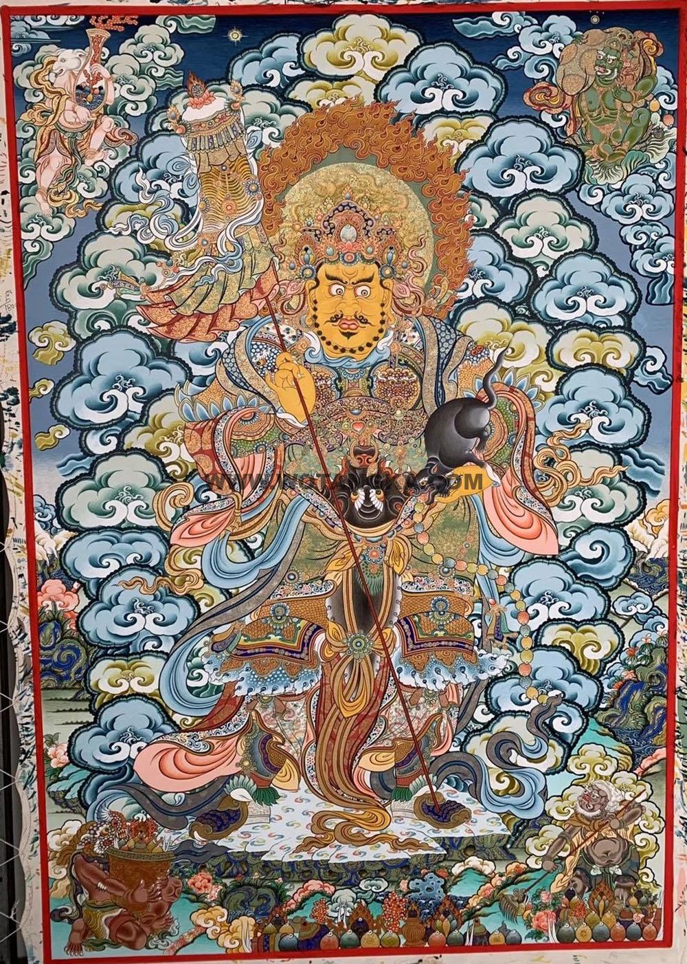 编号188-332651:彩绘唐卡-四大天王·北方多闻天王(80*60CM左右)