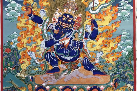编号188-366834：彩绘唐卡-四面四臂玛哈嘎拉（100*70CM左右）