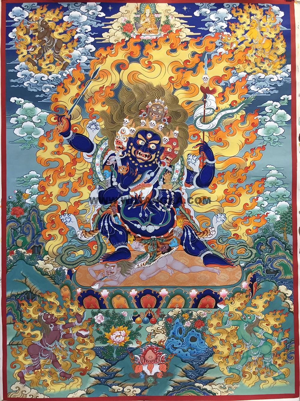 编号188-366834:彩绘唐卡-四面四臂玛哈嘎拉(100*70CM左右)