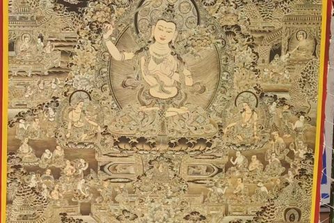 编号188-382090：黑金唐卡-文殊菩萨·净土道场（150*100CM左右）