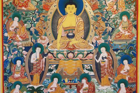 编号188-401724：彩绘唐卡-释迦牟尼佛·十八罗汉（150*105CM左右）