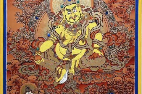 编号188-466434：红金唐卡-黄财神·五方财神（100*70CM左右）