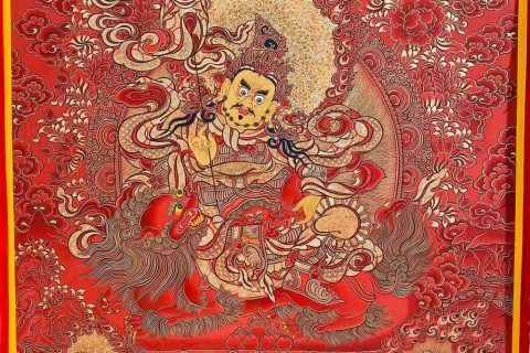 编号188-482396：红金唐卡-财宝天王·五方财神（100*70CM左右）