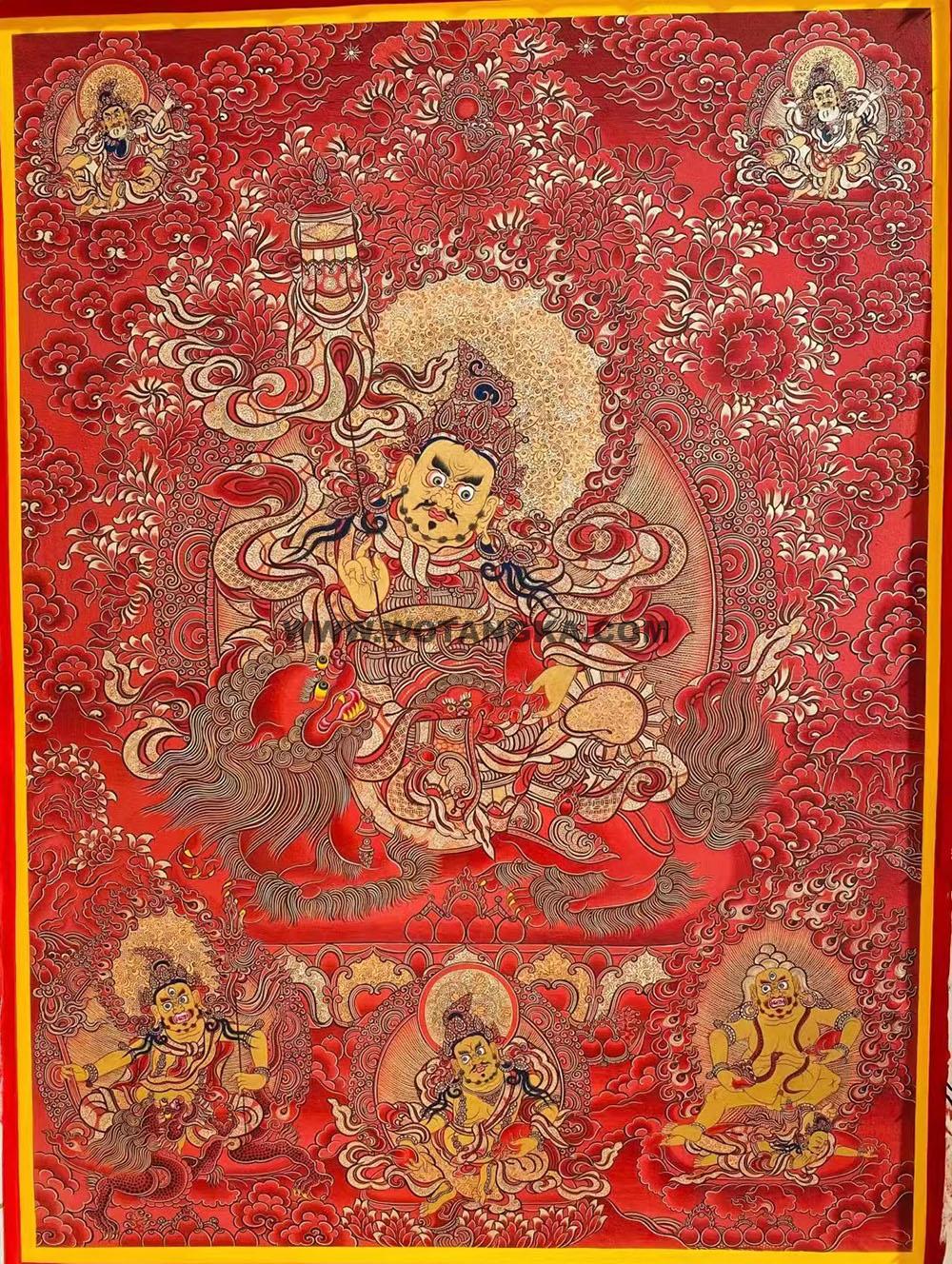 编号188-482396:红金唐卡-财宝天王·五方财神(100*70CM左右)