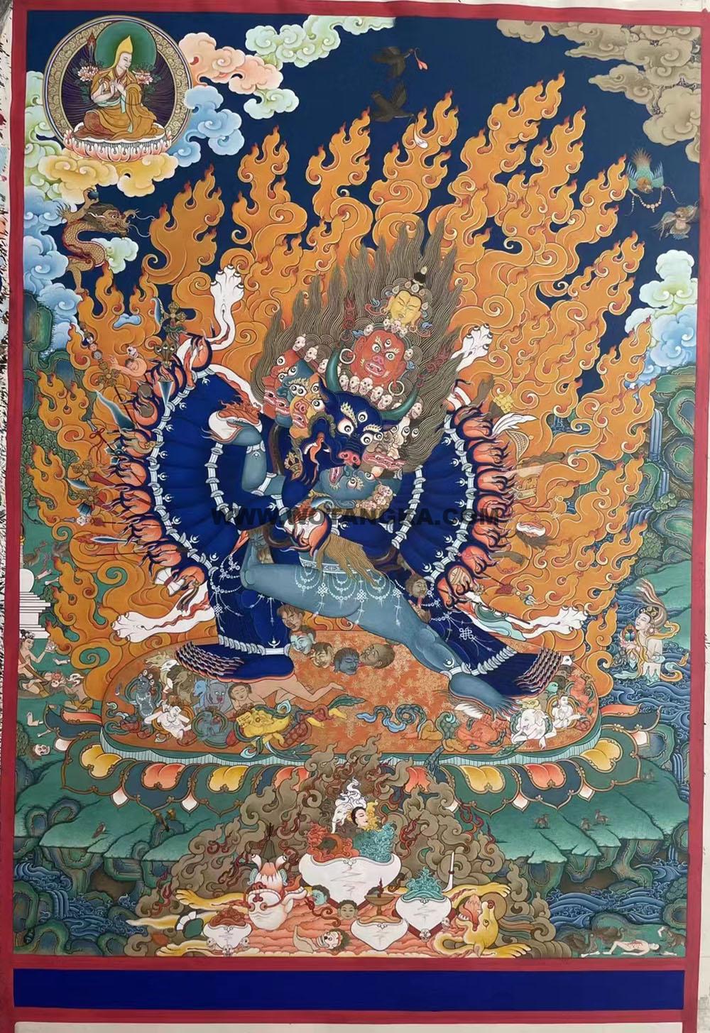 |已结缘·可定制|唐卡寄卖编号:JM·188-517022-大威德明王五觉供宗喀巴化现本尊供养图(彩唐)