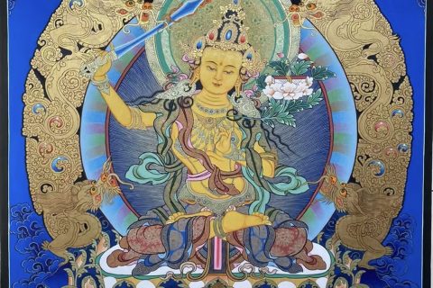 编号188-542849：蓝金唐卡-文殊菩萨（60*45CM左右）