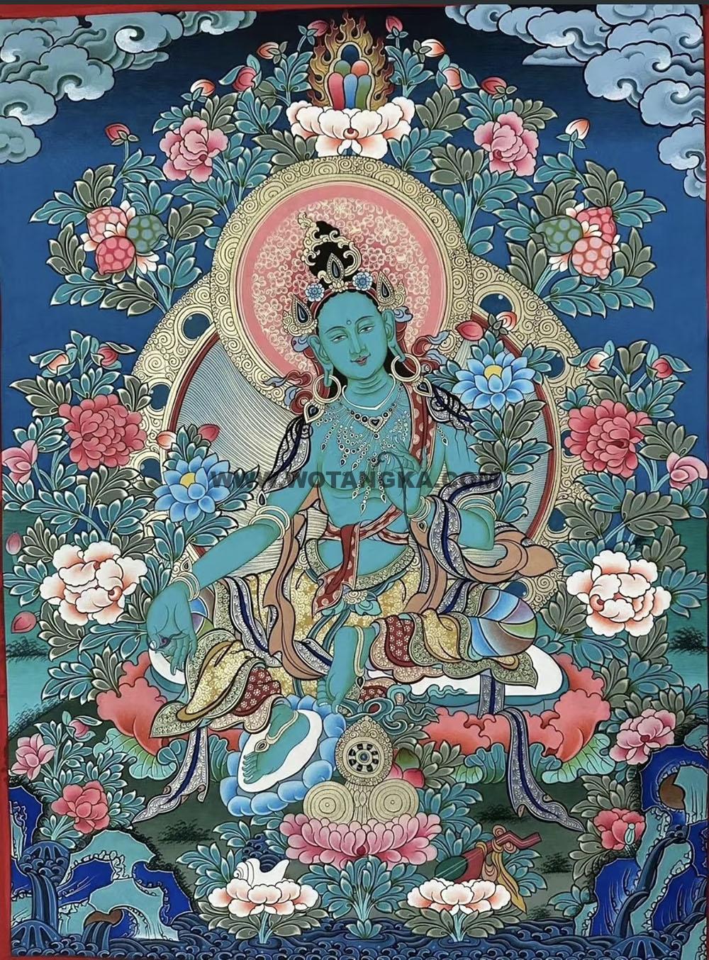 热贡-索南才旦·画院:彩绘唐卡-绿度母(60*45CM左右)