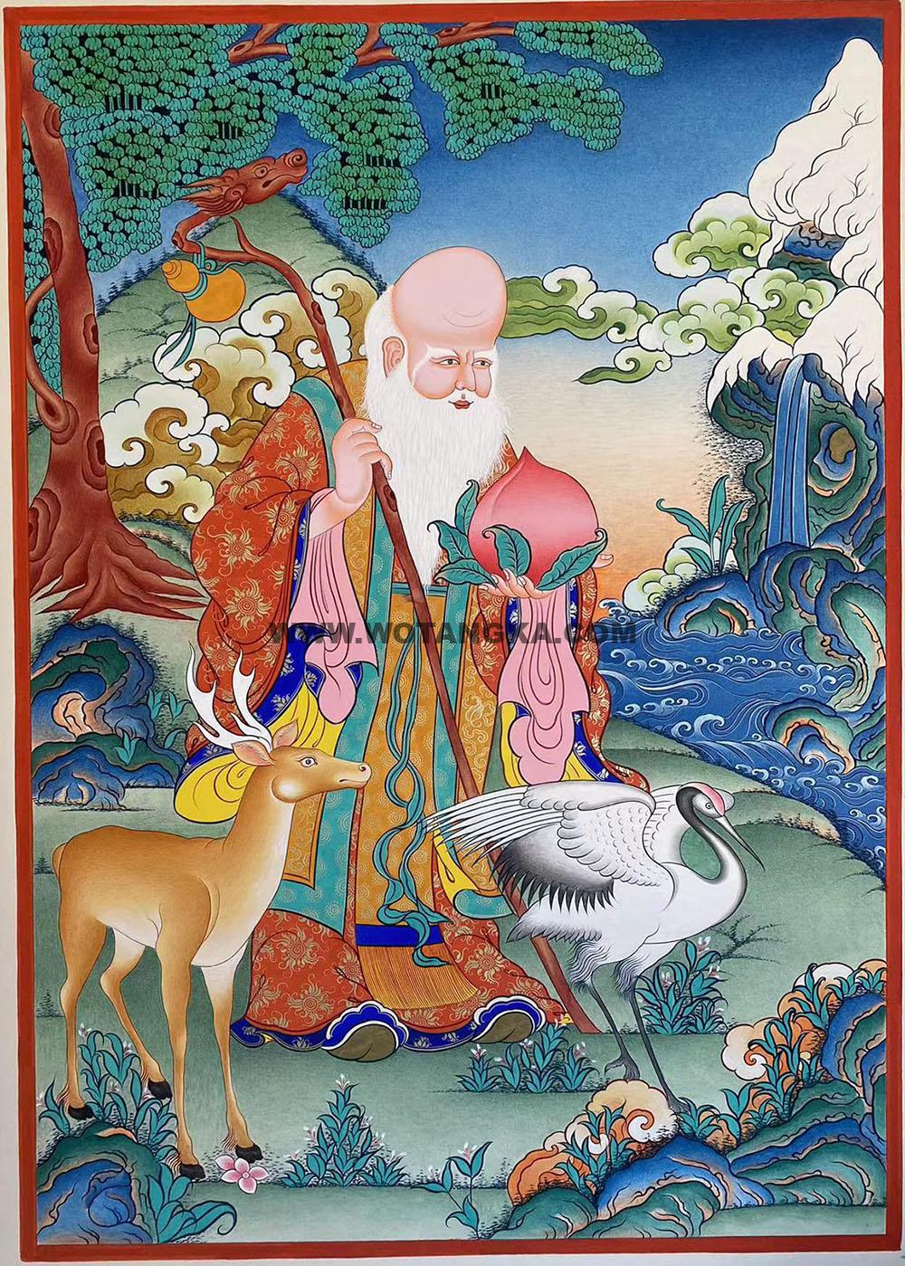 编号188-553697:彩绘唐卡-六长寿(80*60CM左右)