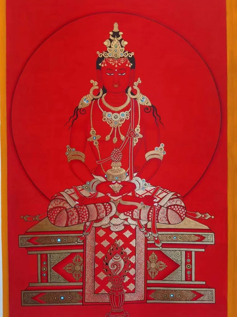 编号188-560244：红金唐卡-长寿佛（70*50CM左右）