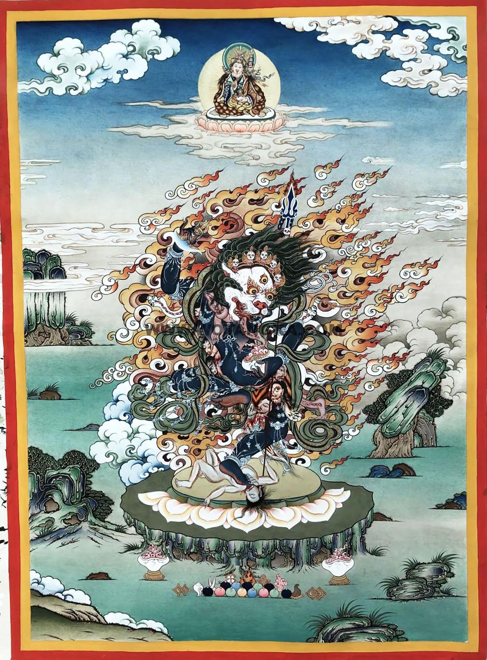 热贡-索南才旦·画院:彩绘唐卡-狮面空行母(60*45CM左右)