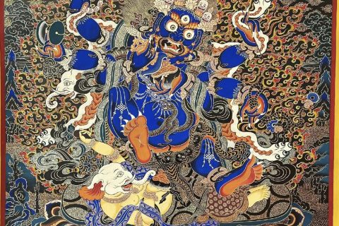 编号188-622294：黑金唐卡-六臂玛哈嘎拉（80*60CM左右）