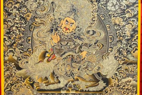 编号188-654417：黑金唐卡-财宝天王·五方财神（100*70CM左右）