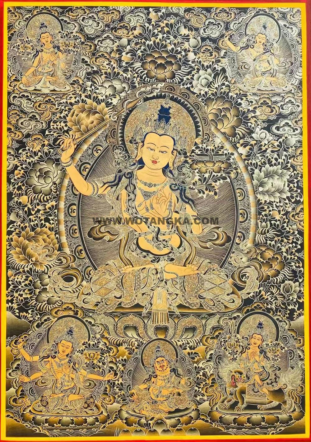 热贡-东智加·画院:黑金唐卡-文殊菩萨·五部文殊(100*70CM左右)