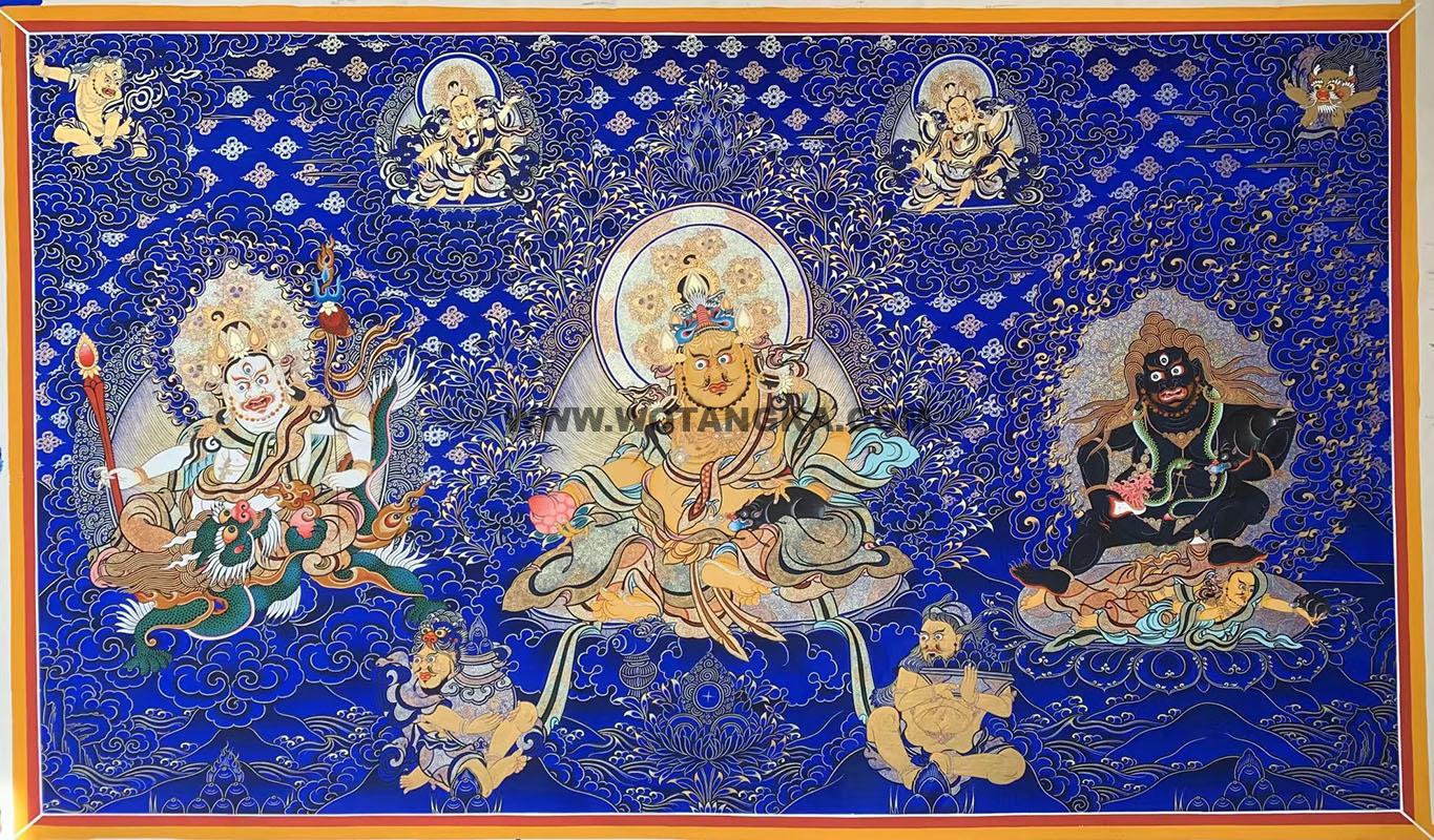 编号188-703860:蓝金唐卡-黄财神·五方财神(120*280CM左右)