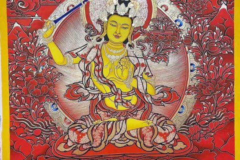 编号188-746907：红金唐卡-文殊菩萨（60*45CM左右）
