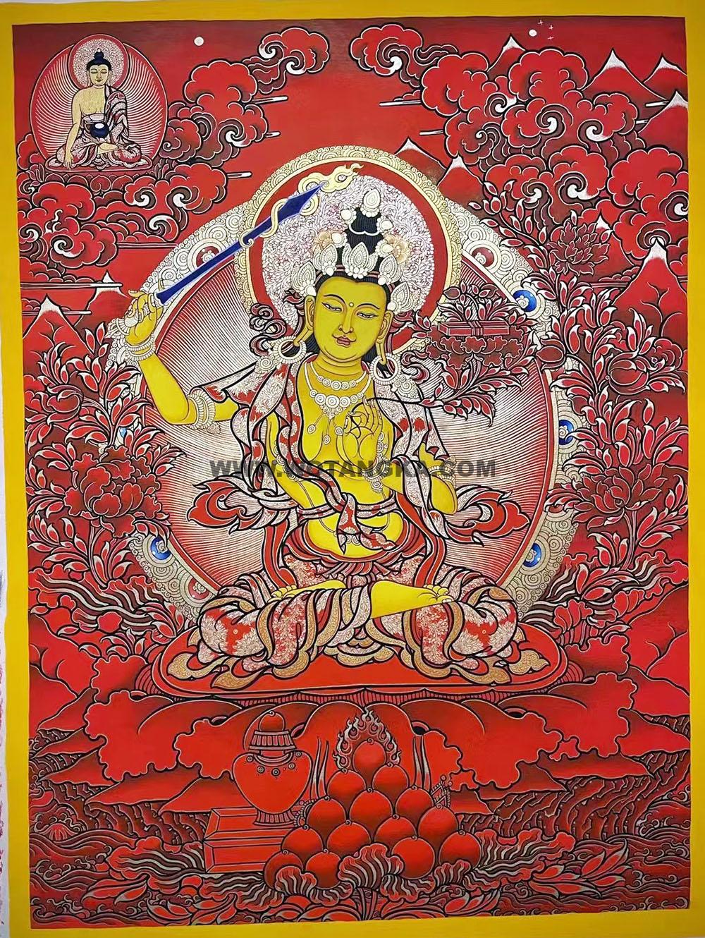 热贡-东智加·画院:红金唐卡-文殊菩萨(60*45CM左右)