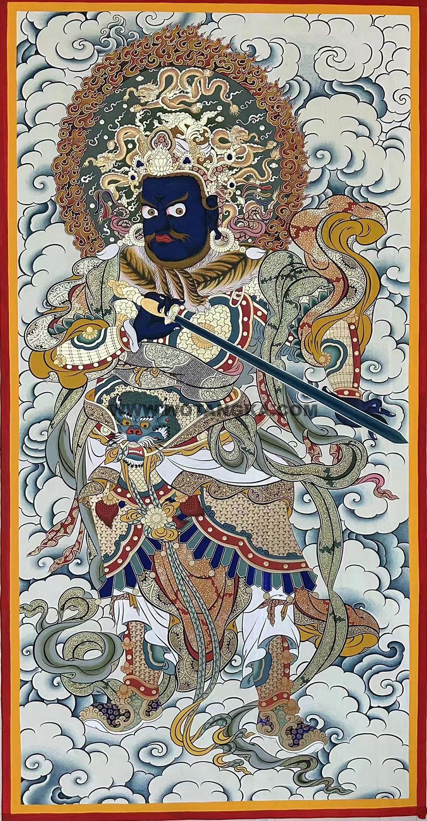 热贡-东智加·画院:彩绘唐卡-四大天王·南方增长天王(90*50CM左右)